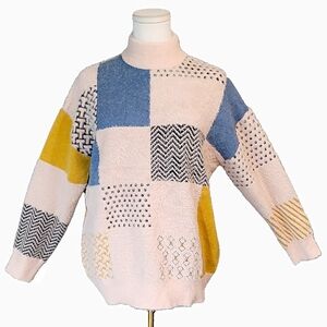 Love in Colorful‎ Patchwork Turtleneck Sweater Cozy Viscose Acrylic